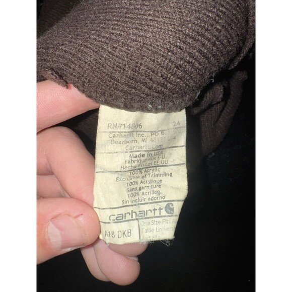 Vintage A18 DKB Carhartt Beanie Cuffed Skull Cap Snow Hat Brown Made in USA - Picture 4 of 4